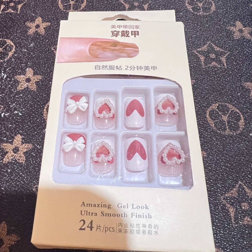 $15 for two.DIY Press-On Nails Set - white and red